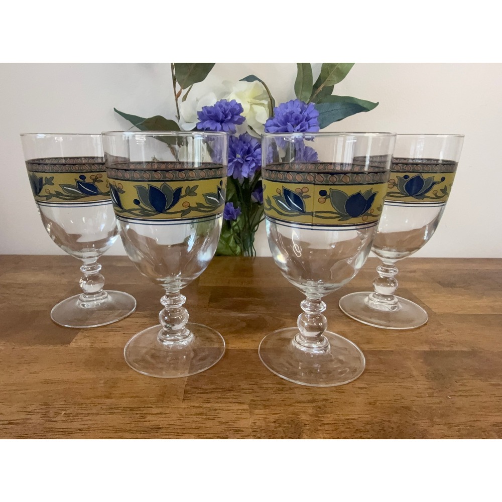 Vintage Mikasa Arabella Goblets Floral Band Wine Glasses Elegant‎ Stemware Set
